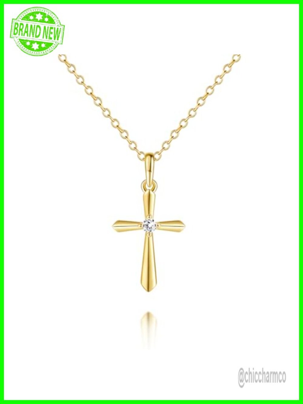 14K Gold Plated Cross Necklace Minimalist Pendant Cubic Zirconia Cable Chain